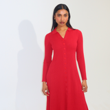 Buttoned Knit Dress - Crimson