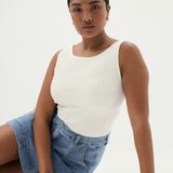 Sleeveless Boat Neck Knit Top - White (Pre Order)