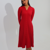Buttoned Knit Dress - Crimson