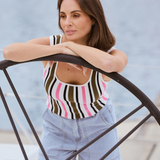 Square Neck Tank - Olive/Pink Multi Stripe