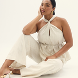 Twist Neck Halter Top - Oatmeal Stripe (Pre Order)