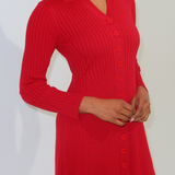 Buttoned Knit Dress - Crimson