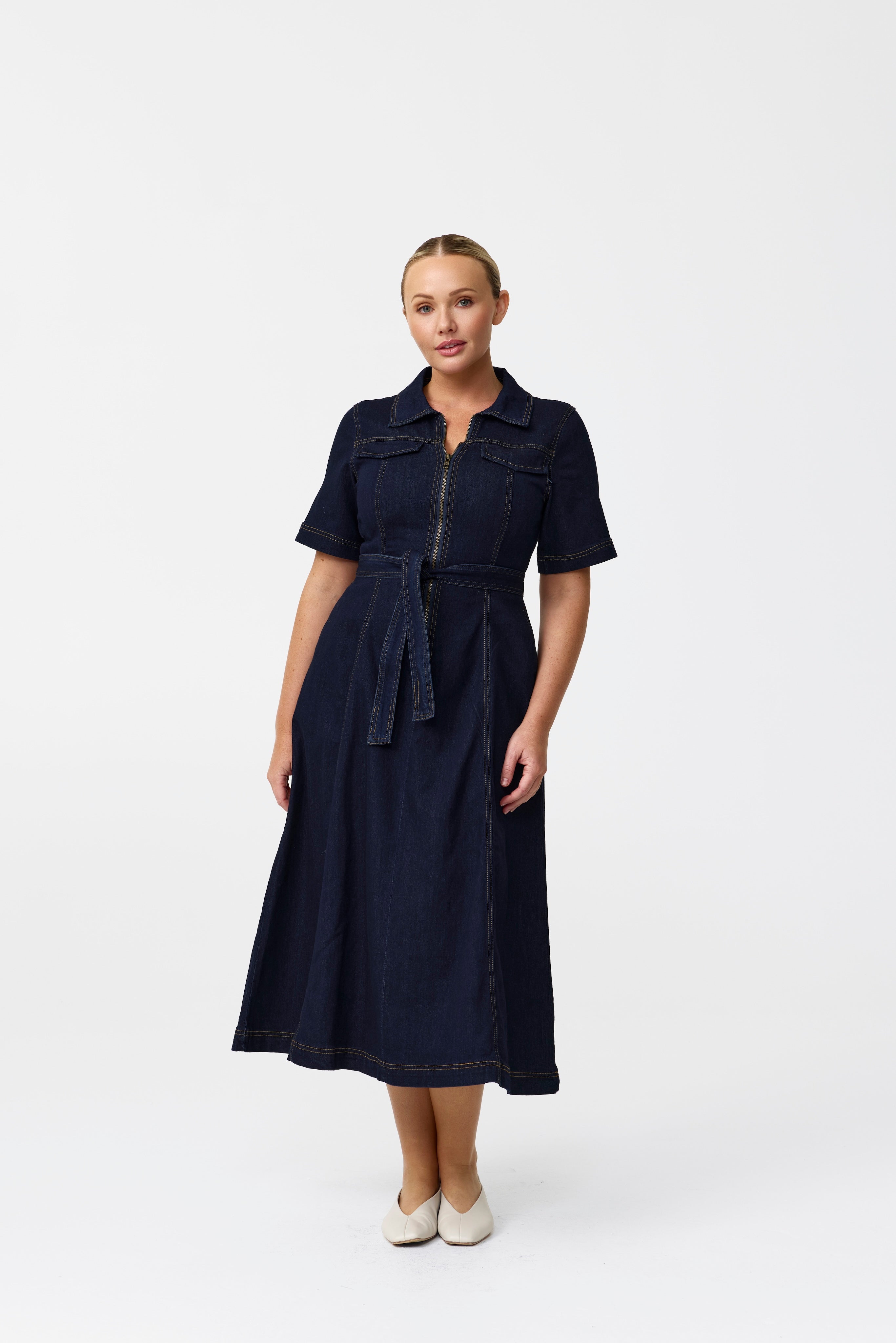 serafina denim midi dress Serafina Denim Midi Dress (Women)
