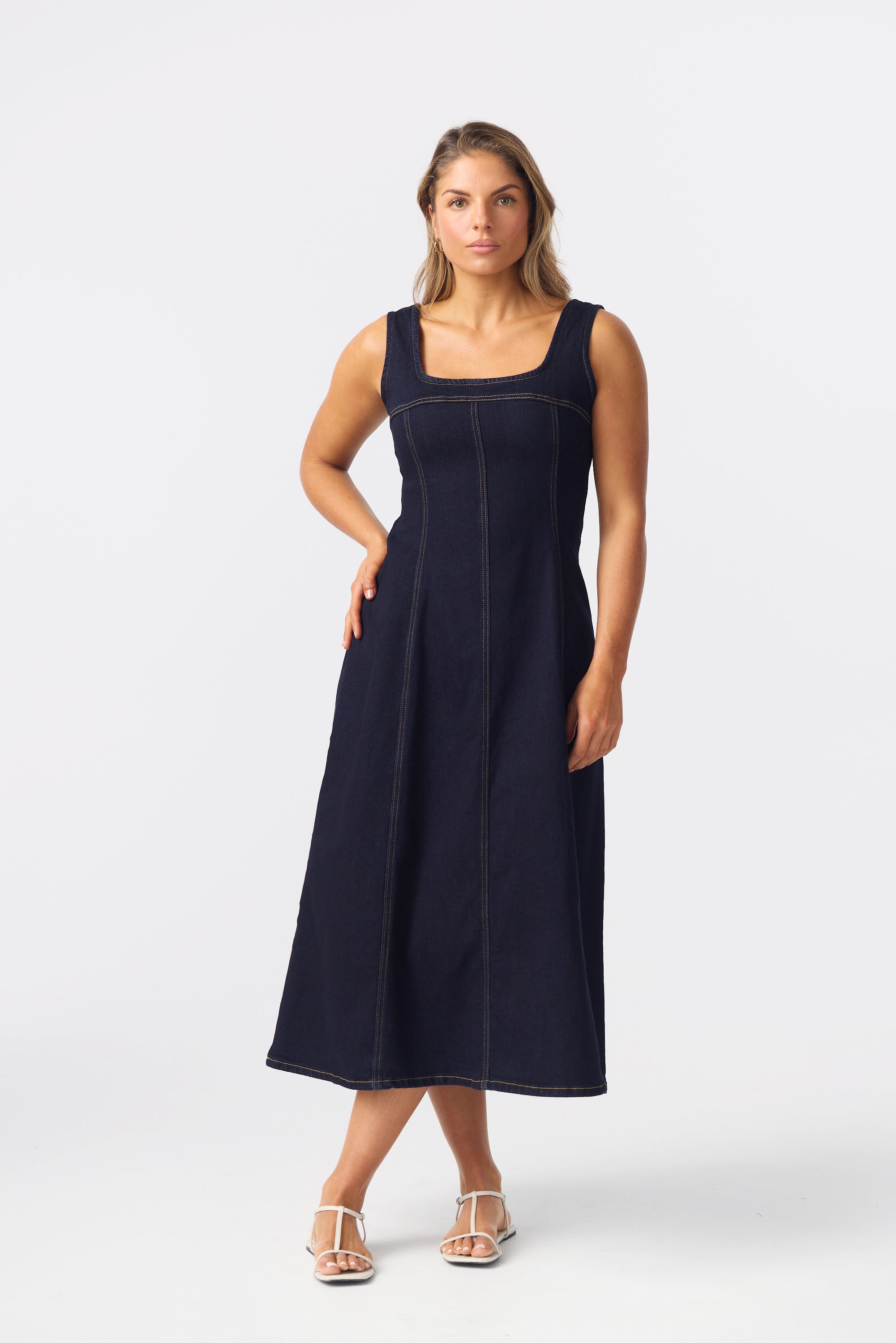 Denim Panelled Midi Dress
