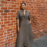 Panelled Shirt Dress - Dark Olive