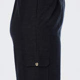 Elastic Waist Cargo Pants - Black