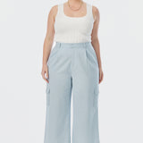 Elastic Waist Cargo Pants - Ice Blue