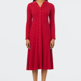 Buttoned Knit Dress - Crimson