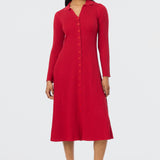 Buttoned Knit Dress - Crimson