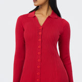 Buttoned Knit Dress - Crimson