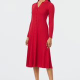 Buttoned Knit Dress - Crimson