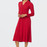 Buttoned Knit Dress - Crimson