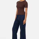 Short Sleeve Boat Neck Knit Top - Espresso