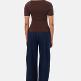 Short Sleeve Boat Neck Knit Top - Espresso