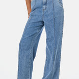 Tailored Pintuck Jeans - Mid Wash Blue
