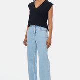 V-Neck Cap Sleeve Jersey Tank - Black