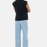 V-Neck Cap Sleeve Jersey Tank - Black