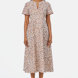 Short Sleeve Midi Dress - Ecru Animal