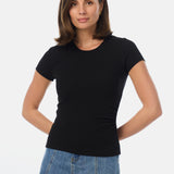 Gathered Short Sleeve Top - Black