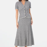 Short Sleeve Buttoned Knit Top - Navy Marl