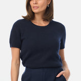 Textured Short Sleeve Knit Top - Navy