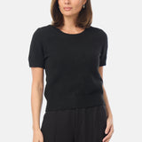 Textured Short Sleeve Knit Top - Black