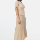 Short Sleeve Buttoned Knit Top - Almond Marl