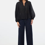 Gathered Sleeve Shirt - Black