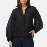 Gathered Sleeve Shirt - Black