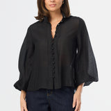 Gathered Sleeve Shirt - Black