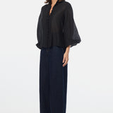 Gathered Sleeve Shirt - Black