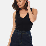 V-Neck Knit Tank - Black