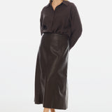 Vegan Leather Panelled Skirt - Chocolate