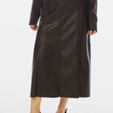 Vegan Leather Panelled Skirt - Chocolate