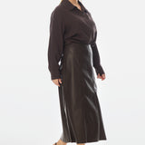Vegan Leather Panelled Skirt - Chocolate