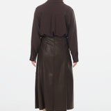 Vegan Leather Panelled Skirt - Chocolate