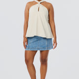 Twist Neck Halter Top - Oatmeal Stripe (Pre Order)