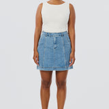 Denim Panelled Mini Skirt - Mid Blue Wash (Pre Order)