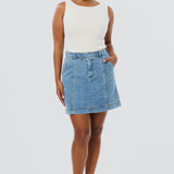 Denim Panelled Mini Skirt - Mid Blue Wash (Pre Order)