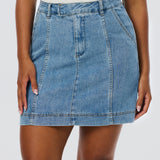 Denim Panelled Mini Skirt - Mid Blue Wash (Pre Order)