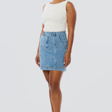 Denim Panelled Mini Skirt - Mid Blue Wash (Pre Order)
