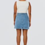 Denim Panelled Mini Skirt - Mid Blue Wash (Pre Order)