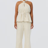 Elastic Waist Pants - Oatmeal Stripe (Pre Order)
