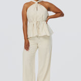 Twist Neck Halter Top - Oatmeal Stripe (Pre Order)