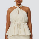Twist Neck Halter Top - Oatmeal Stripe (Pre Order)
