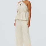 Twist Neck Halter Top - Oatmeal Stripe (Pre Order)