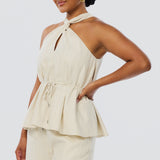 Twist Neck Halter Top - Oatmeal Stripe (Pre Order)