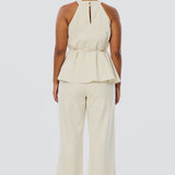 Twist Neck Halter Top - Oatmeal Stripe (Pre Order)