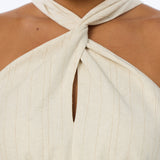 Twist Neck Halter Top - Oatmeal Stripe (Pre Order)