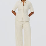 Elastic Waist Pants - Oatmeal Stripe (Pre Order)